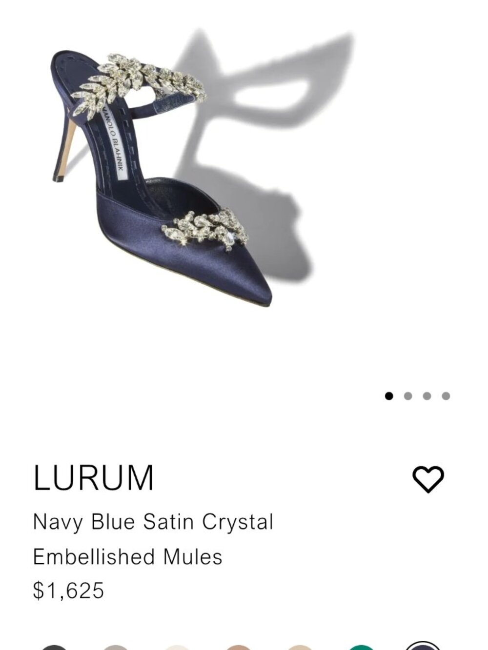 Manolo Blahnik Lurum 90 Mules - Navy - Satin Embellished Crystal Heel